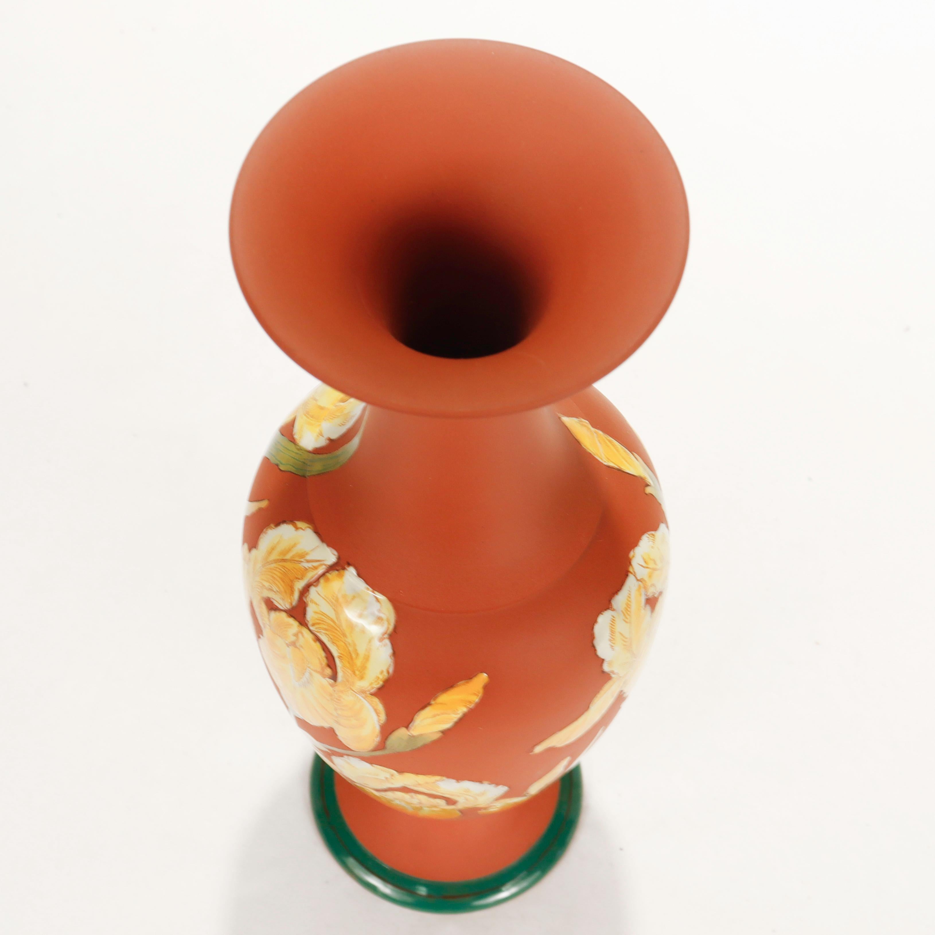 19th Century Antique Wedgwood Yellow Enameled Rosso Antico Kentlock Iris Flower Vase