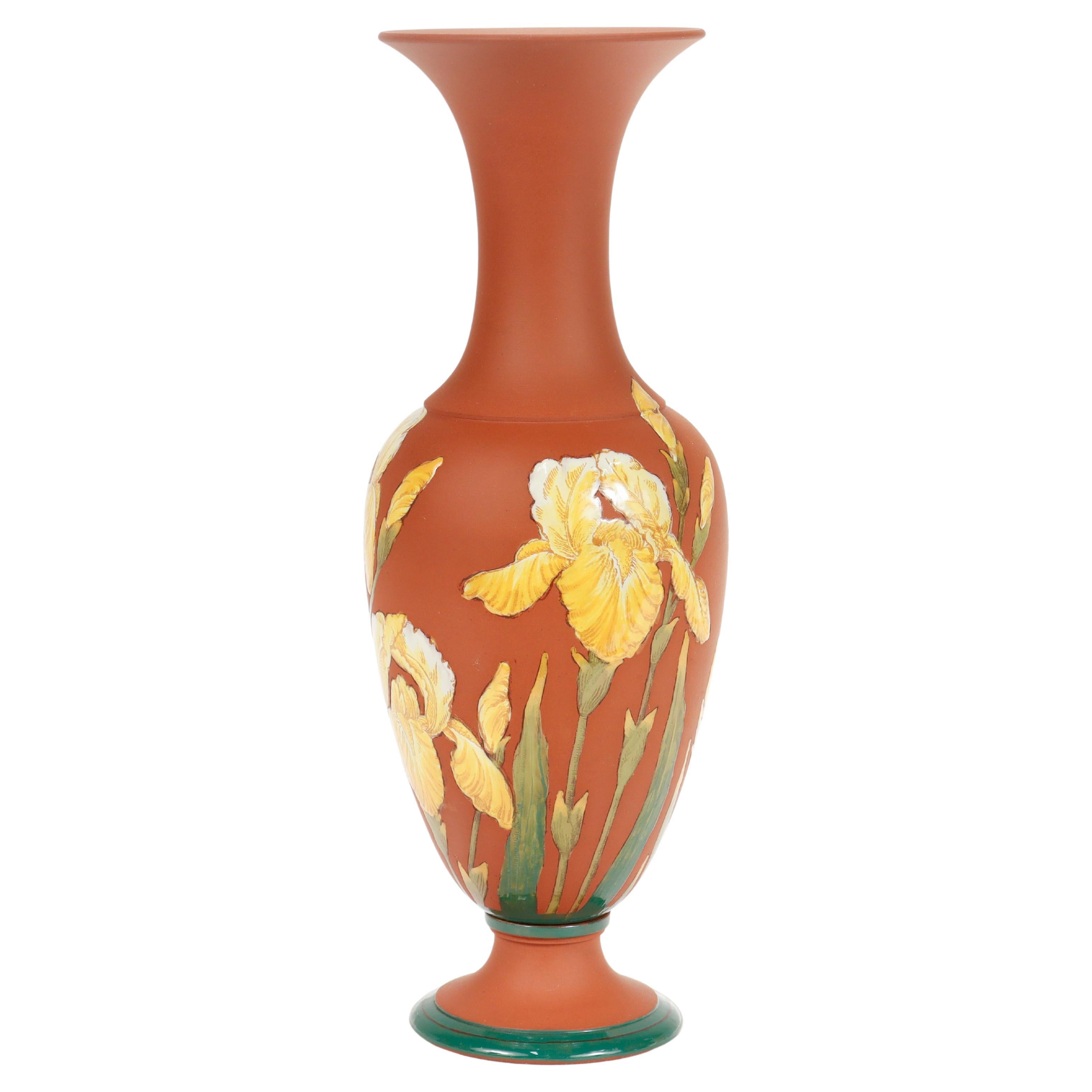 Antique Wedgwood Yellow Enameled Rosso Antico Kentlock Iris Flower Vase For  Sale at 1stDibs