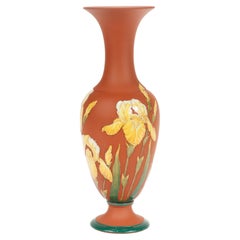 Antique Wedgwood Yellow Enameled Rosso Antico Kentlock Iris Flower Vase
