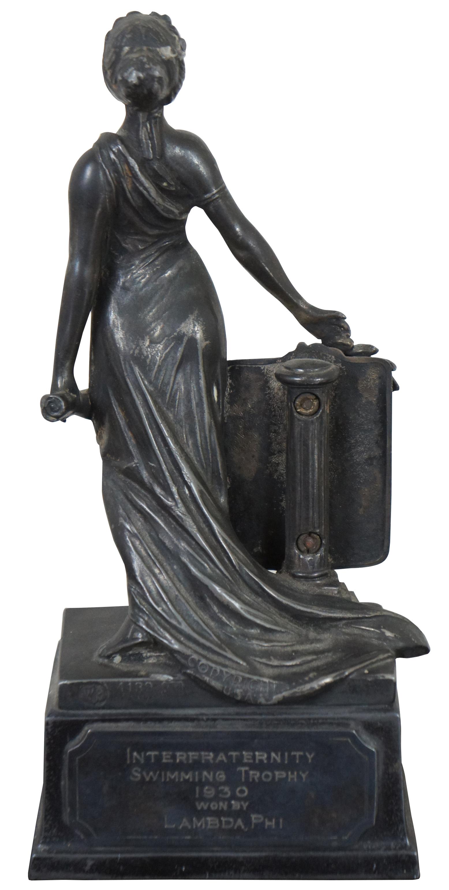 Antique Weidlich Bros Art Deco Triumph Figure Swimming Trophy, 1930 In Good Condition In Dayton, OH