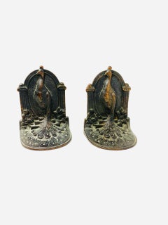 Antique Weidlich Brothers Peacock Bird of Paradise Pair of Bookends
