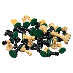 Antique Weighted Boxwood & Ebony Chess Set by Jacques Staunton 1920s