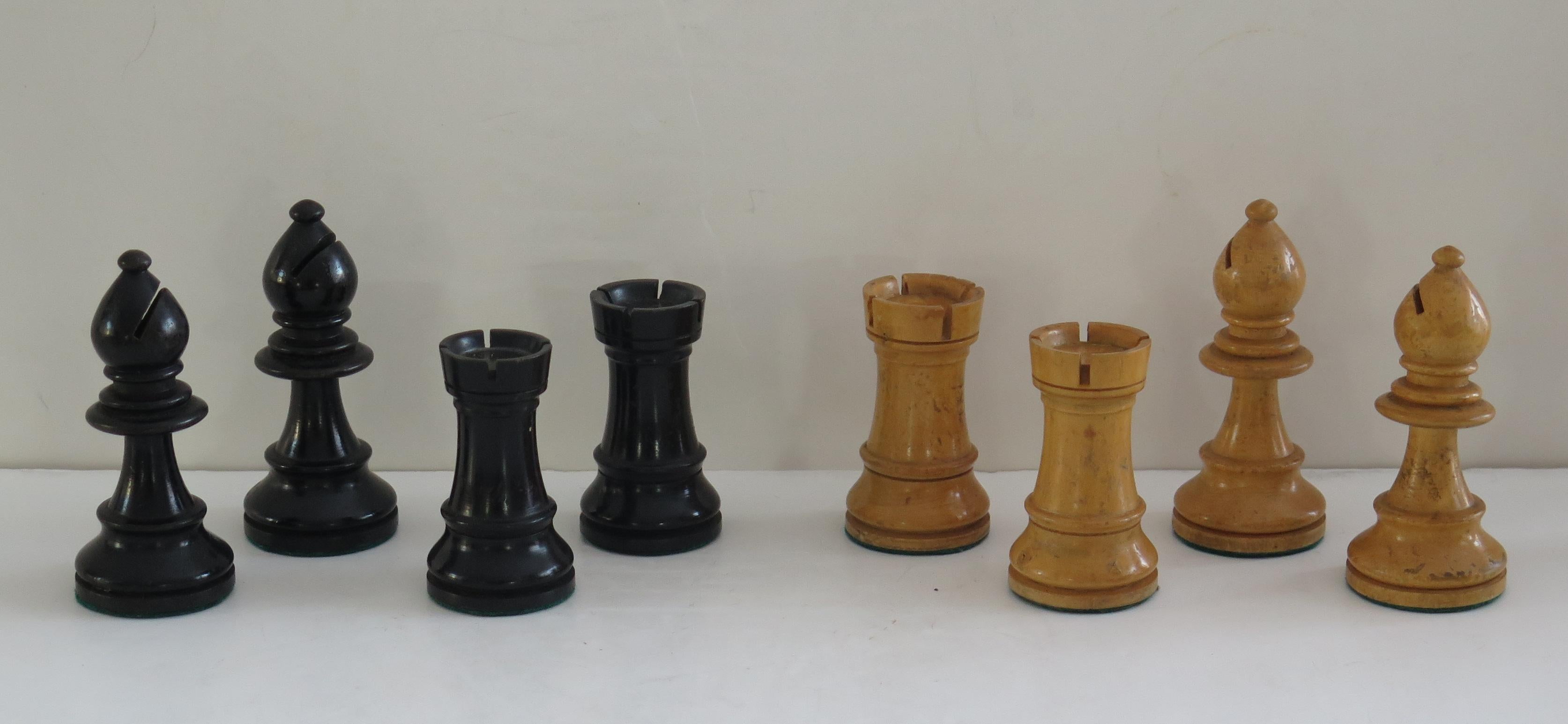 Hand-Crafted Antique Weighted Chess Set 95mm Kings Fierce Knight Boxed, K&C London Ca 1900