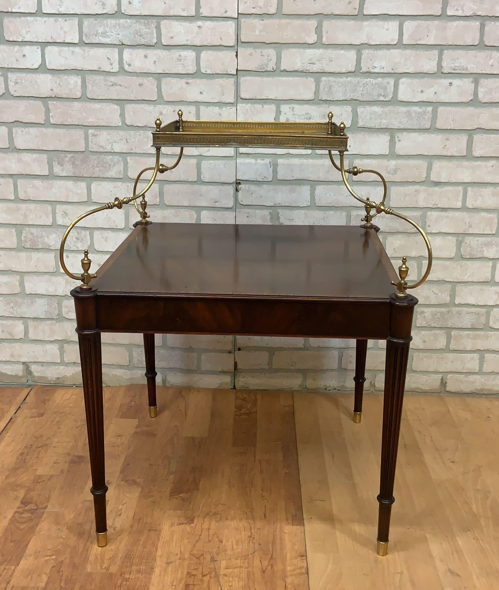 Antique Weiman Heirloom French Louis Brass Mounted Tray Top Single Drawer Table In Good Condition For Sale In Chicago, IL