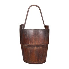 Antique Well Bucket, English, Fruitwood, Wrought Iron, Fireside Bin, Georgian
