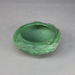 Antique Weller Art & Crafts Floral Embossed Matt Green Pottery Bowl C1910