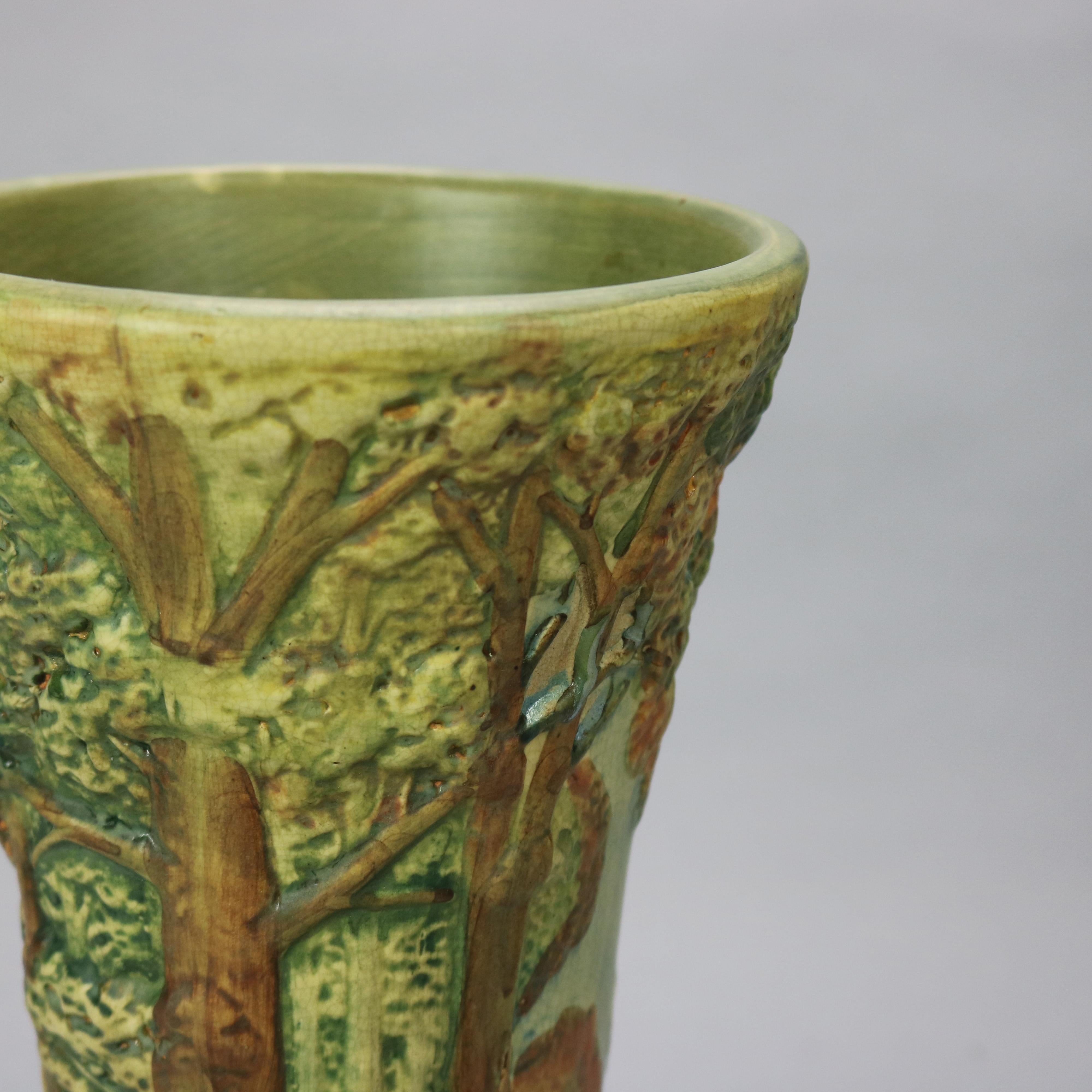 Arts and Crafts Antique Weller Art Pottery In-Relief Forest Vase, c1930