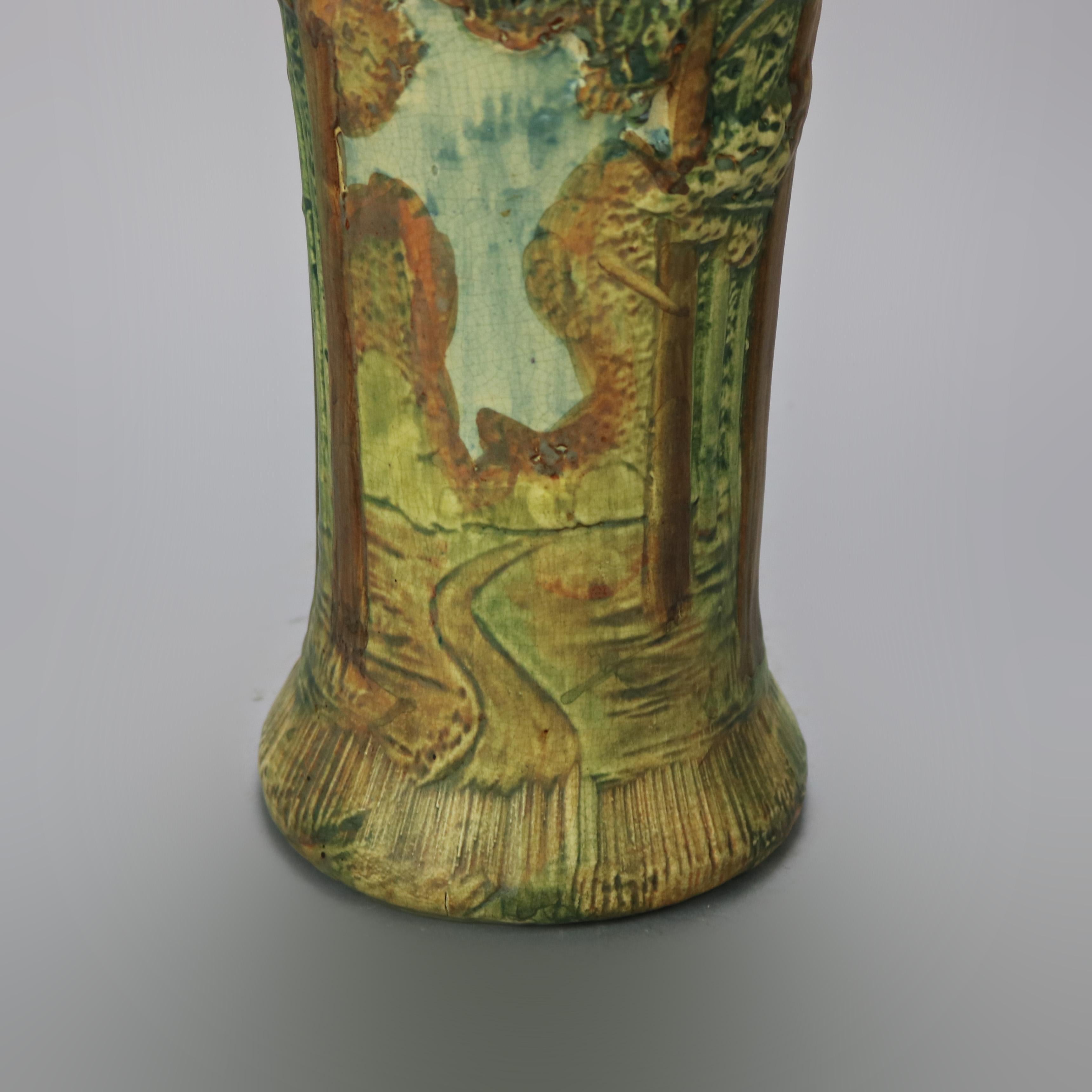 American Antique Weller Art Pottery In-Relief Forest Vase, c1930