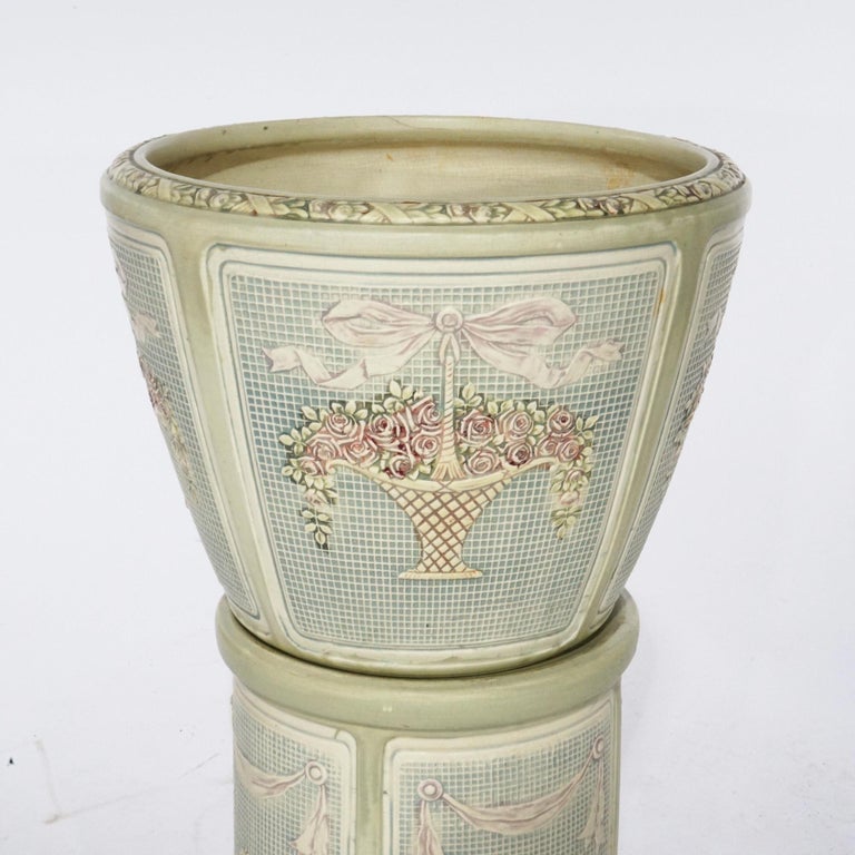 Antique Weller Art Pottery Jardiniere and Pedestal, circa 1930 For Sale