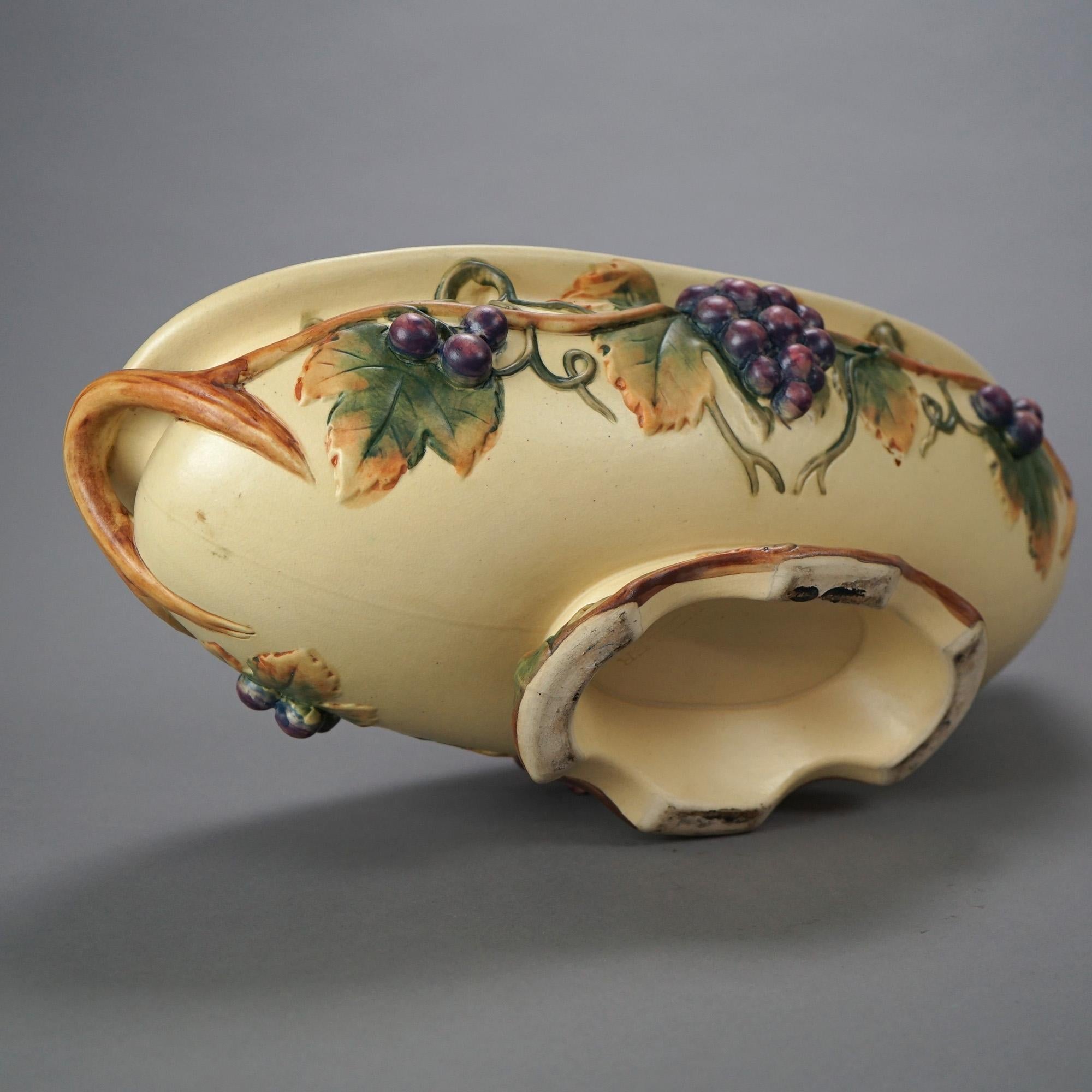 Antique Weller Art Pottery Oblong Bowl, Grape & Vine in Relief, c1930 4