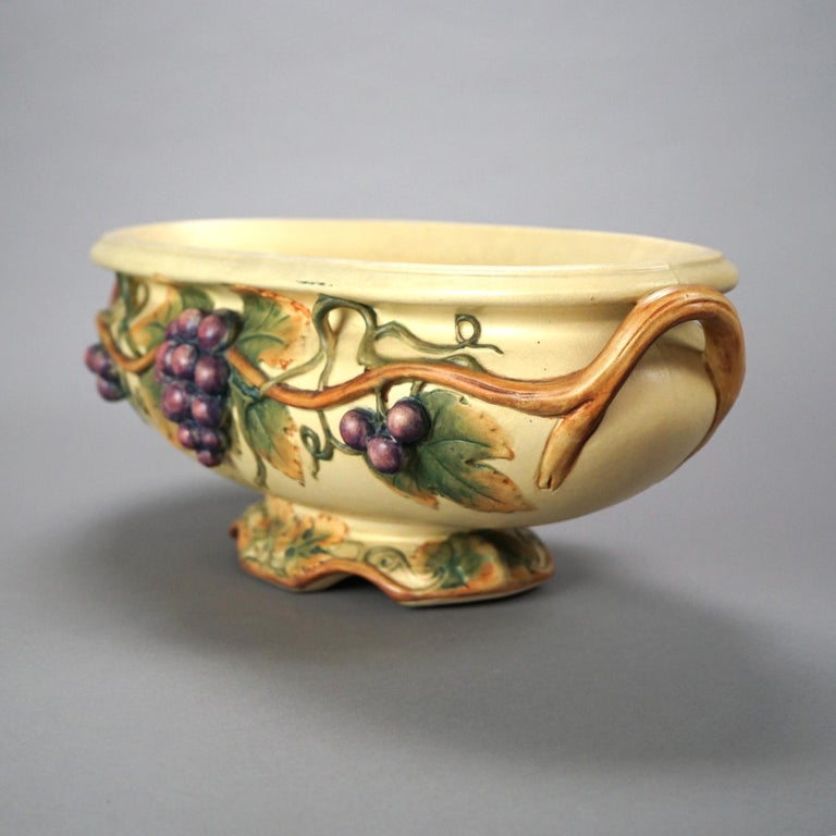 Antique Weller Art Pottery Oblong Bowl, Grape & Vine in Relief, c1930 In Good Condition For Sale In Big Flats, NY