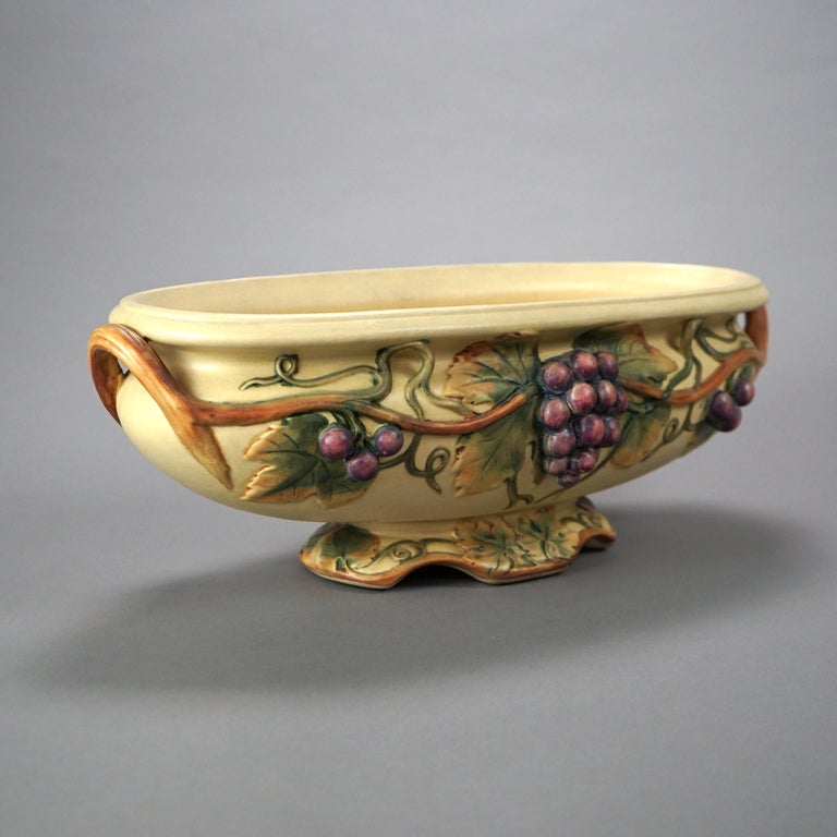 20th Century Antique Weller Art Pottery Oblong Bowl, Grape & Vine in Relief, c1930 For Sale