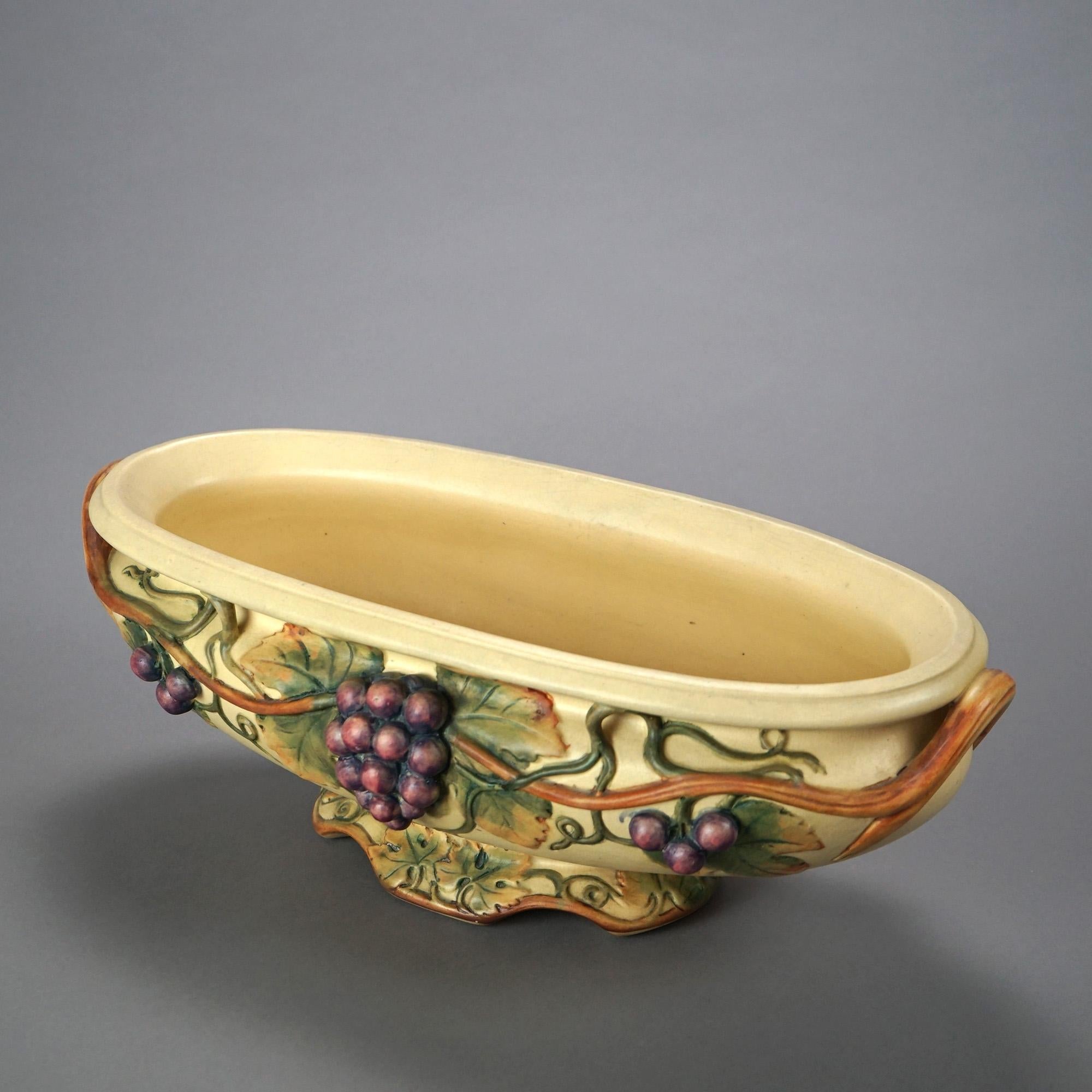 20th Century Antique Weller Art Pottery Oblong Bowl, Grape & Vine in Relief, c1930