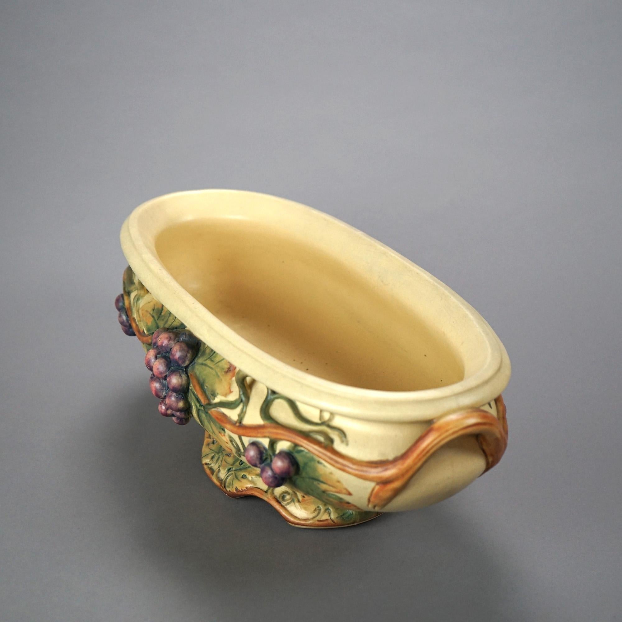 Antique Weller Art Pottery Oblong Bowl, Grape & Vine in Relief, c1930 1