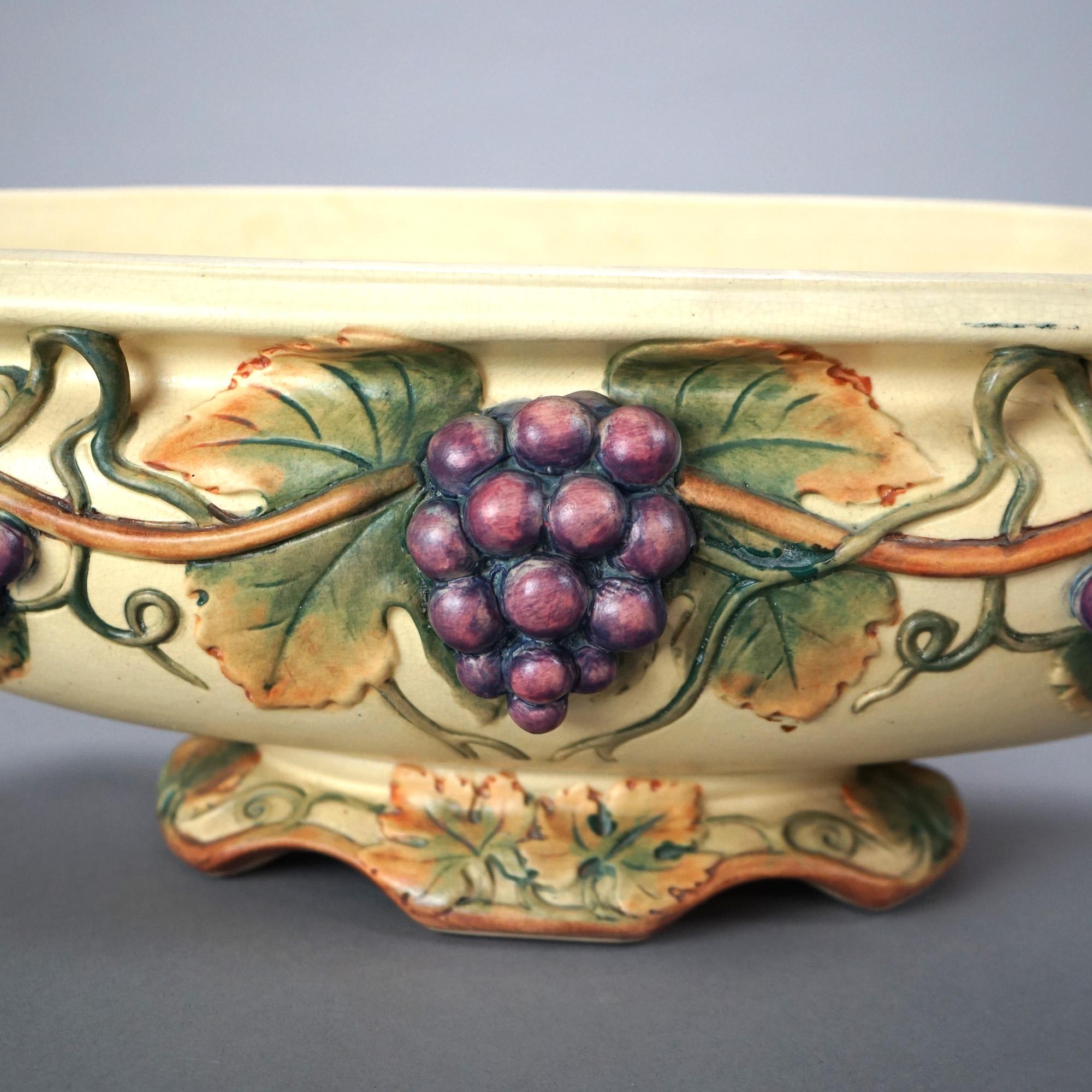 Antique Weller Art Pottery Oblong Bowl, Grape & Vine in Relief, c1930 2