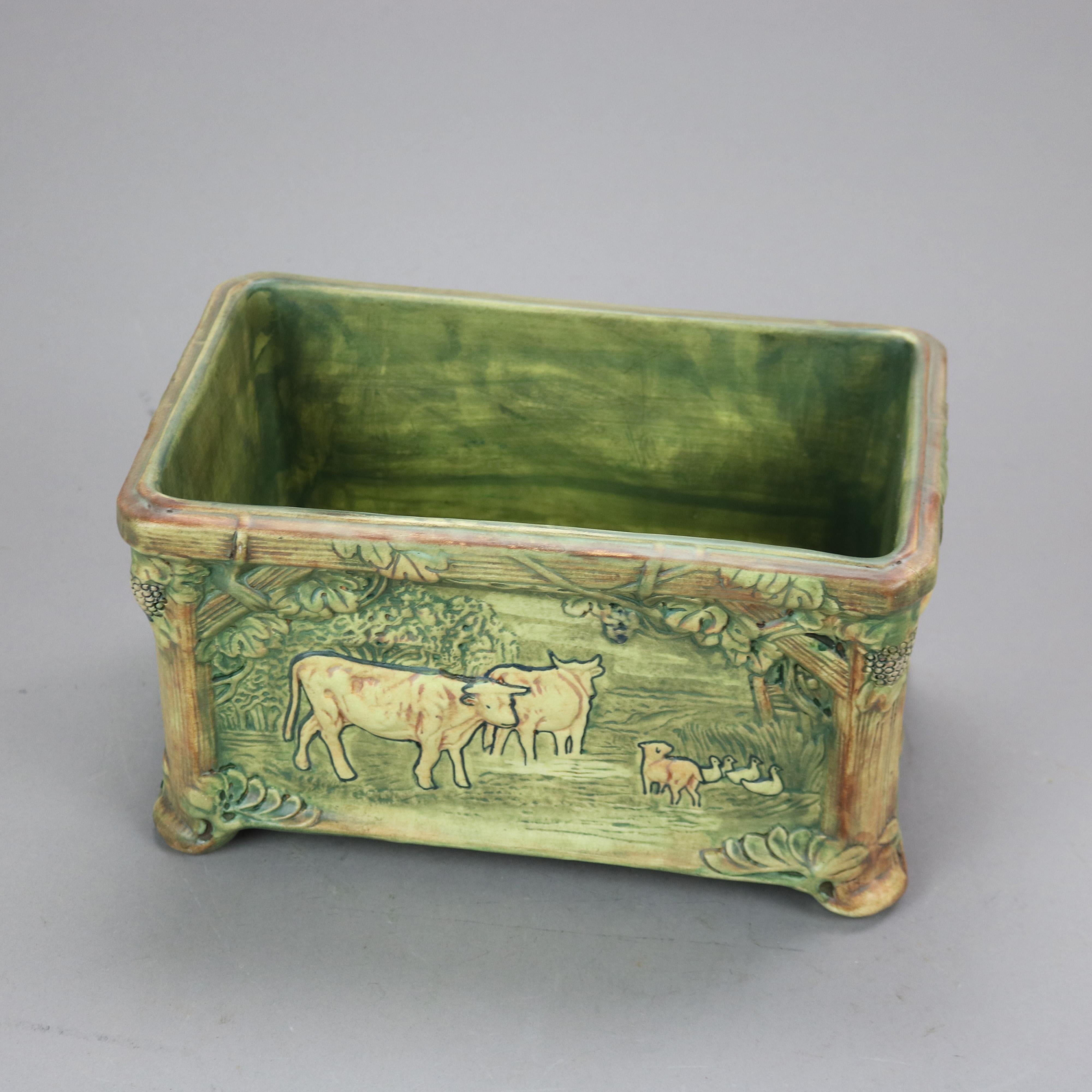 Antique Weller Art Pottery Planter Window Box Form with Cows c1930 1