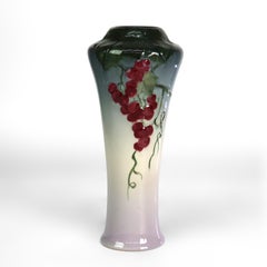 Antique Weller Art Pottery Tall Vase With Grape Vine Pattern Signed C1920