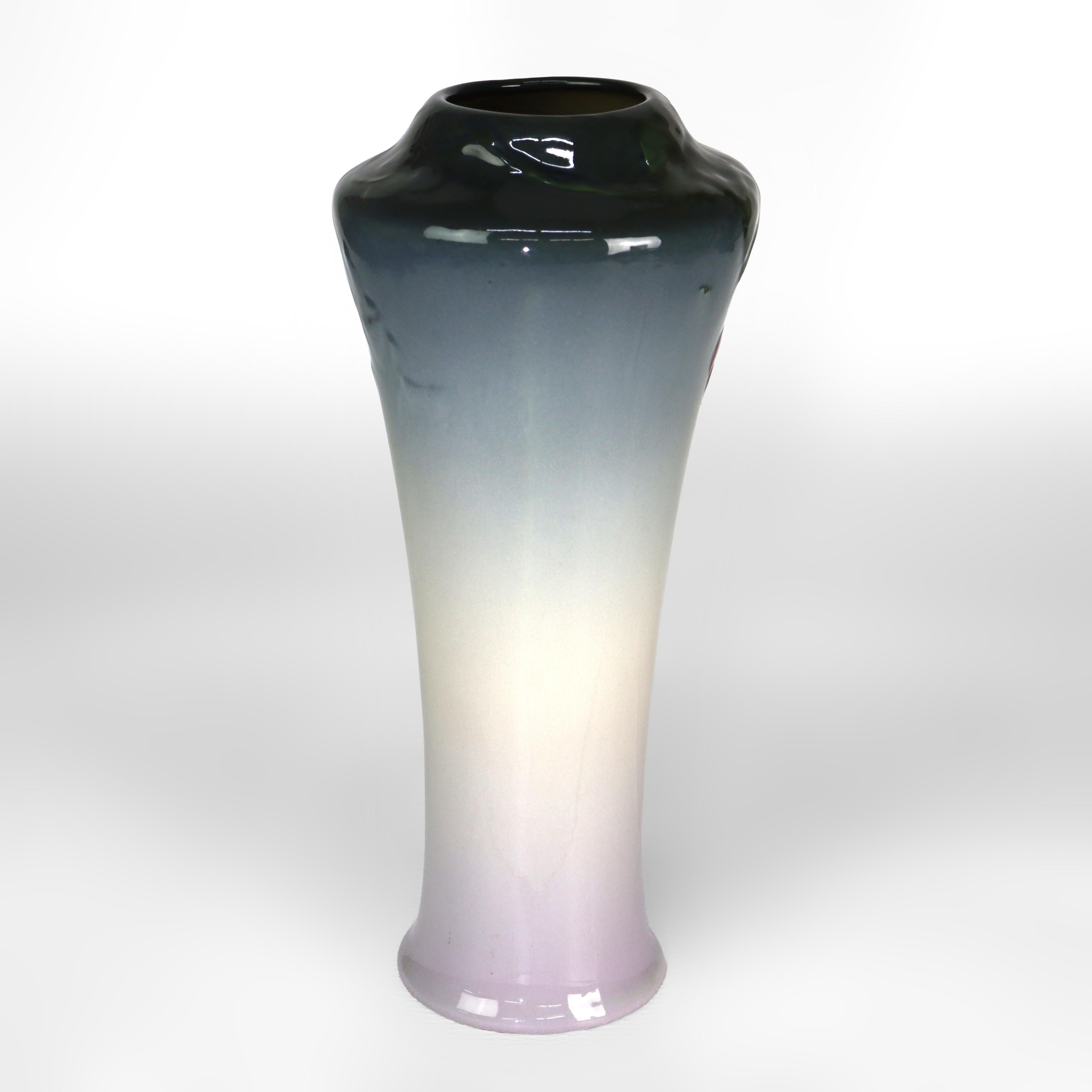 Antique Weller Art Pottery Tall Vase With Grape Vine Pattern Signed C1920 For Sale 4