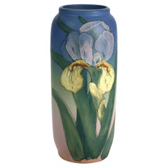 Antique Weller Art Pottery Vase With Iris Pattern Signed C1920