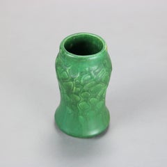 Antique Weller Arts & Crafts Embossed Matt Green Pottery Vase C1910