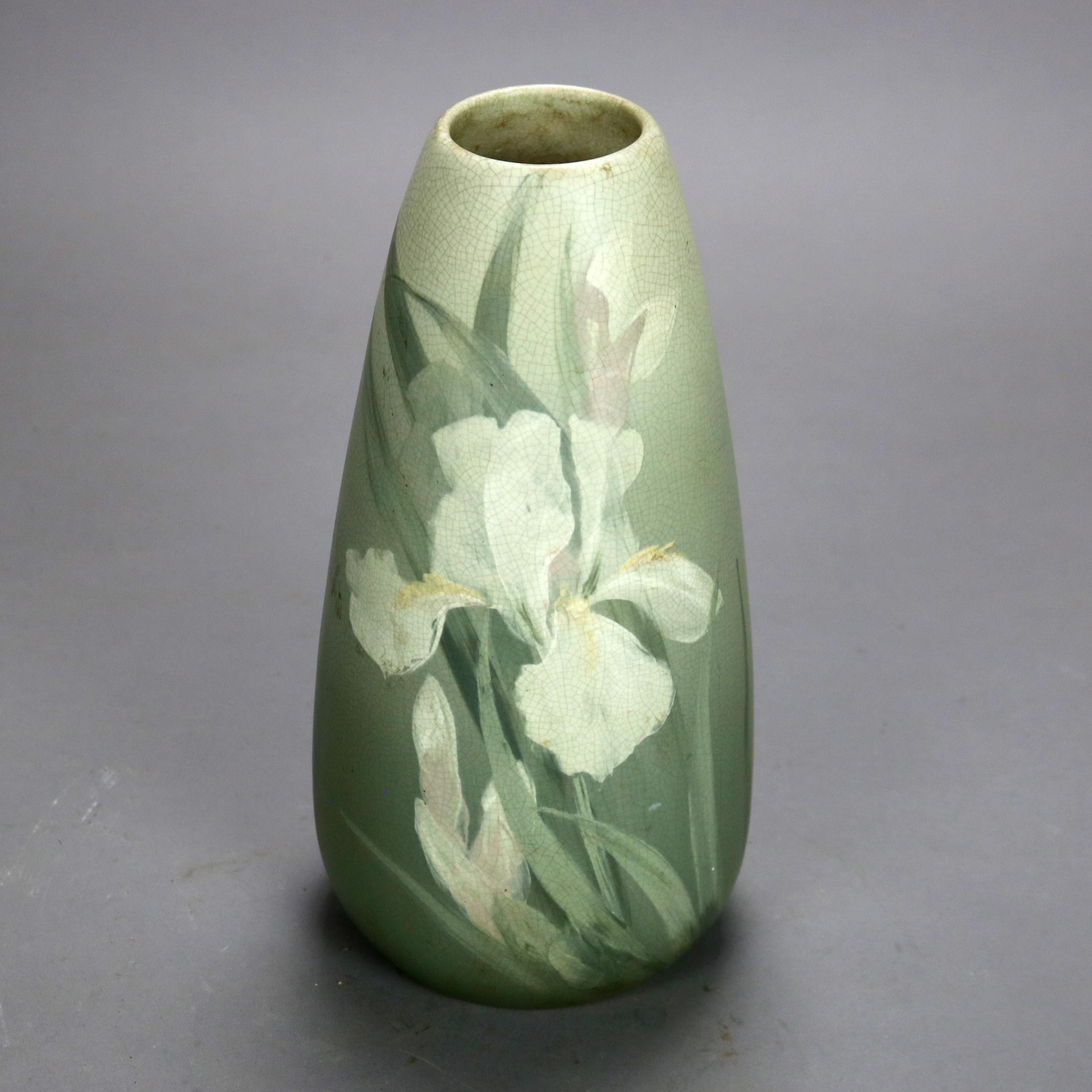 Antique Weller Arts & Crafts Floral Pottery Vase with Iris C1920

Measures- 11.25