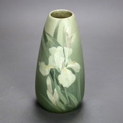 Antique Weller Arts & Crafts Floral Pottery Vase with Iris C1920
