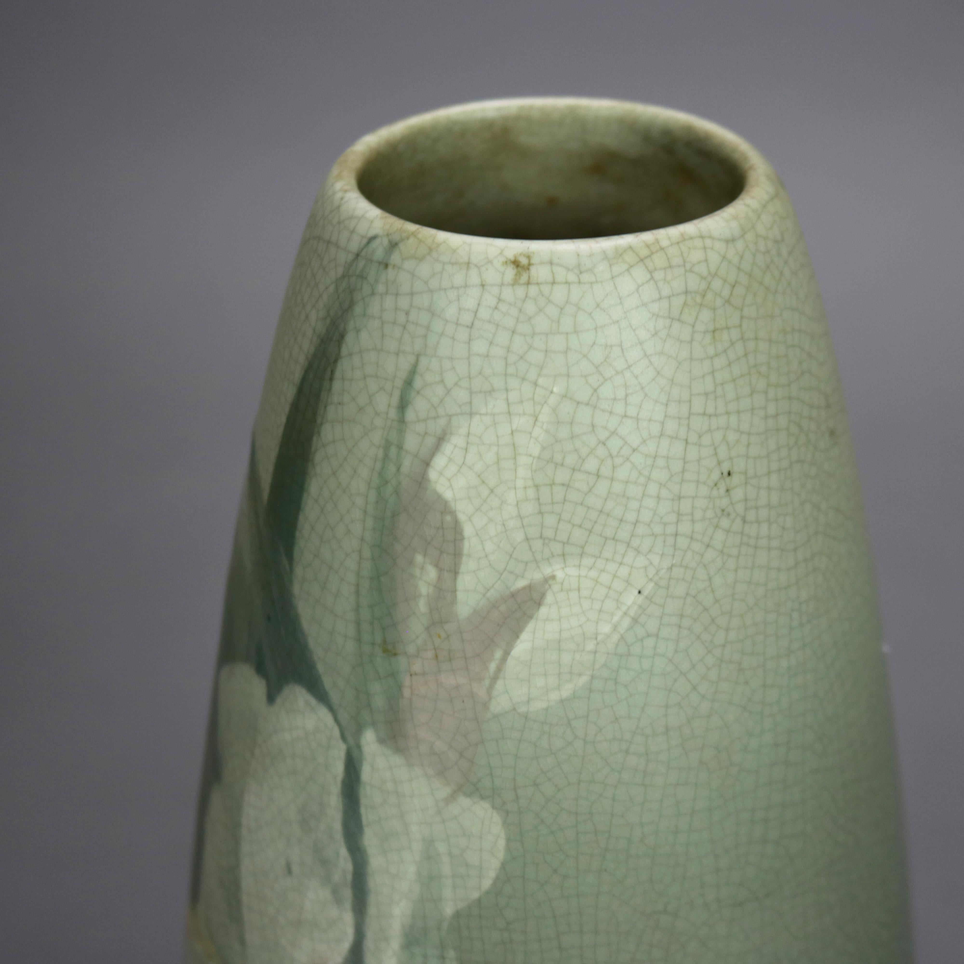 Arts and Crafts Antique Weller Arts & Crafts Floral Pottery Vase with Iris C1920