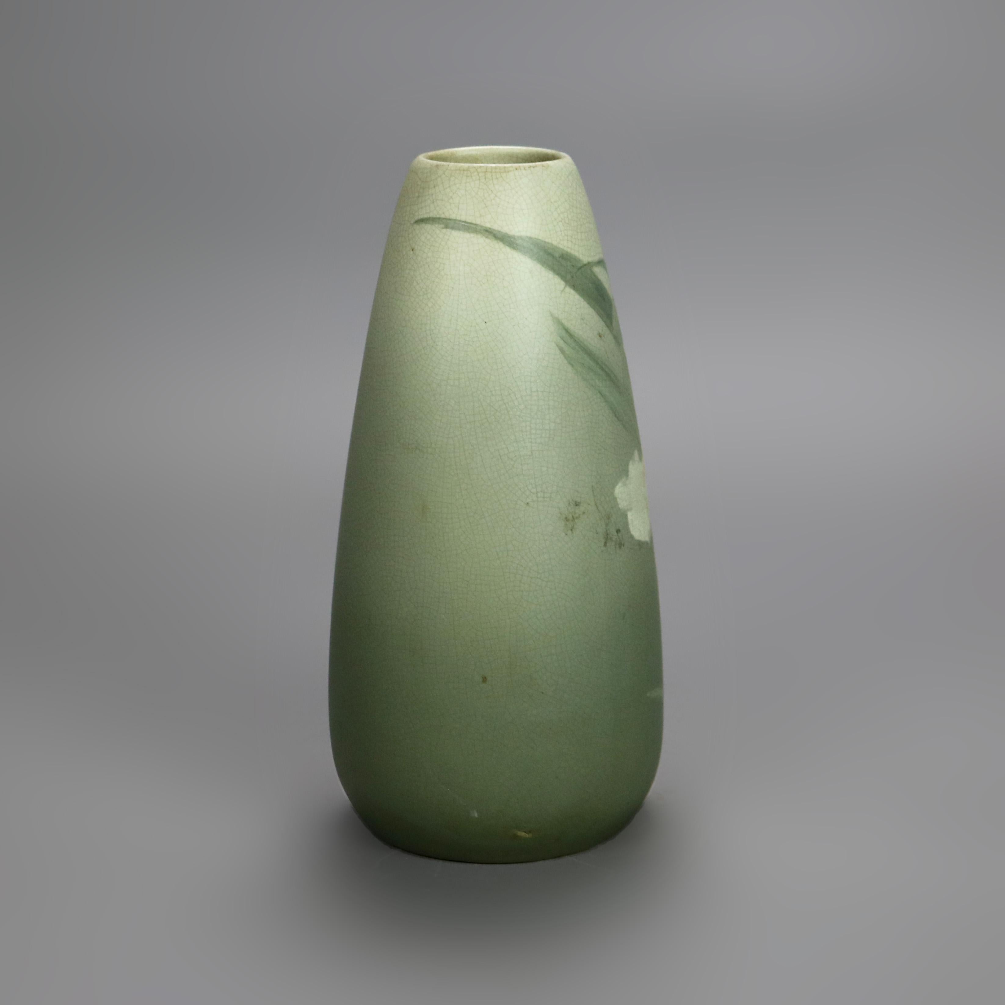 20th Century Antique Weller Arts & Crafts Floral Pottery Vase with Iris C1920