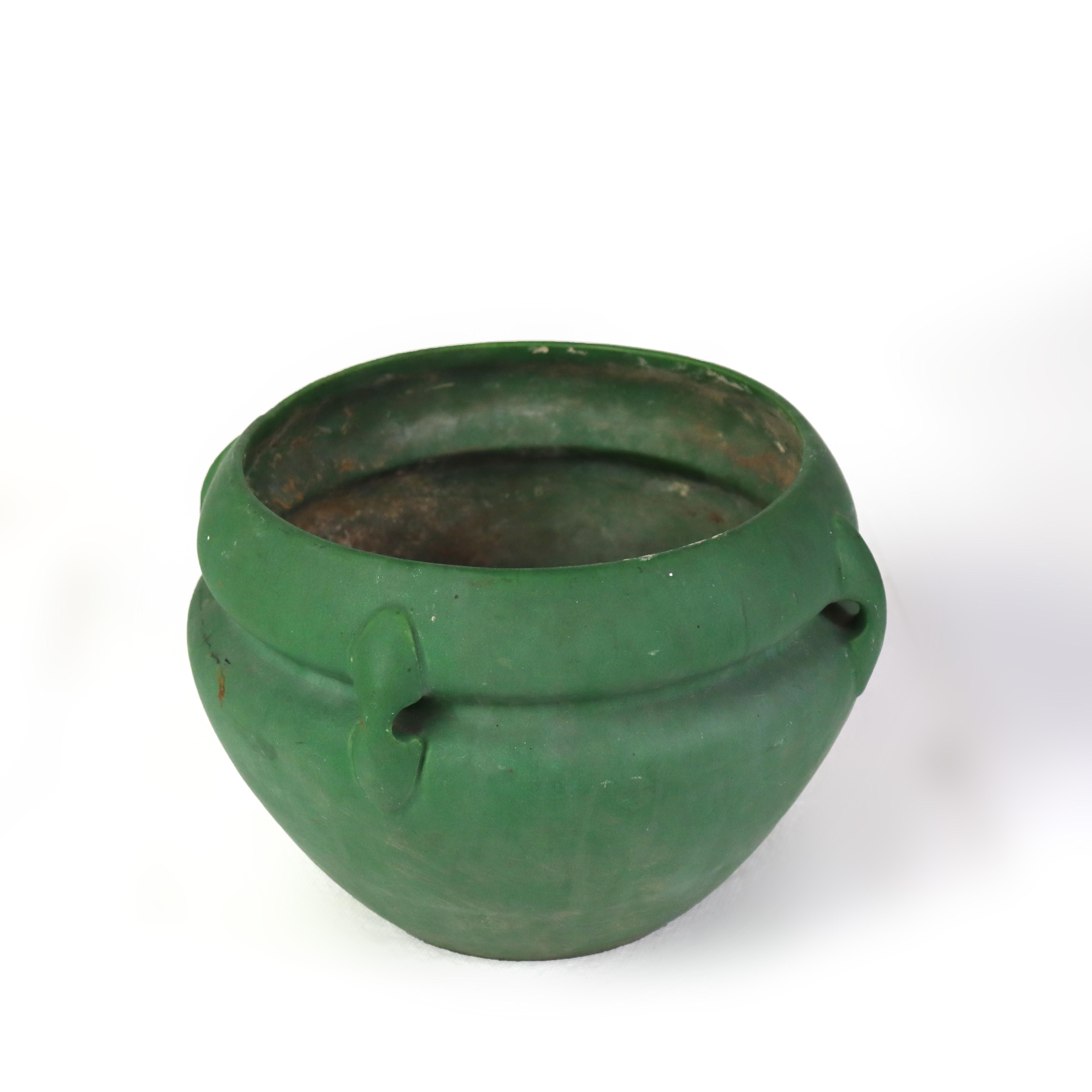 Jardiniere ancienne en poterie vert mat Arte Antiques C1920 (7 1/2