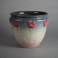 Antique Weller Arts & Crafts Stylized Floral Pottery Jardiniere & Pedestal C1920