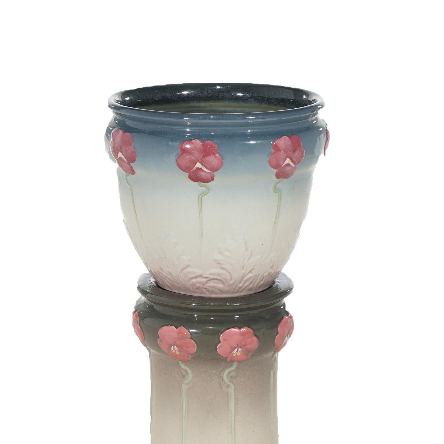 Antique Weller Arts & Crafts Stylized Floral Pottery Jardiniere & Pedestal C1920 2