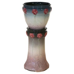 Antique Weller Arts & Crafts Stylized Floral Pottery Jardiniere & Pedestal C1920
