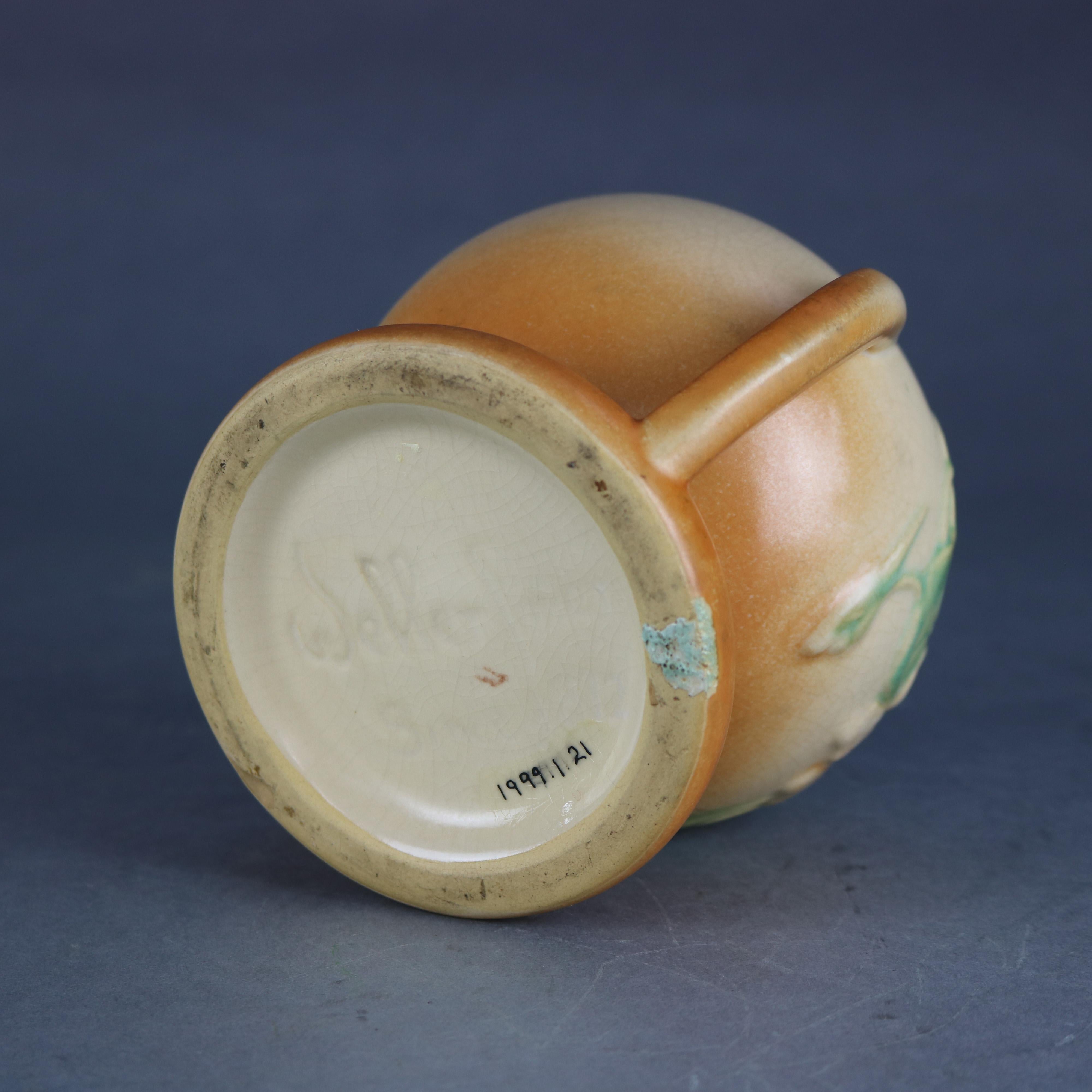 Fired Antique Weller Floral Art Pottery Double Handled Vase, Circa 1930