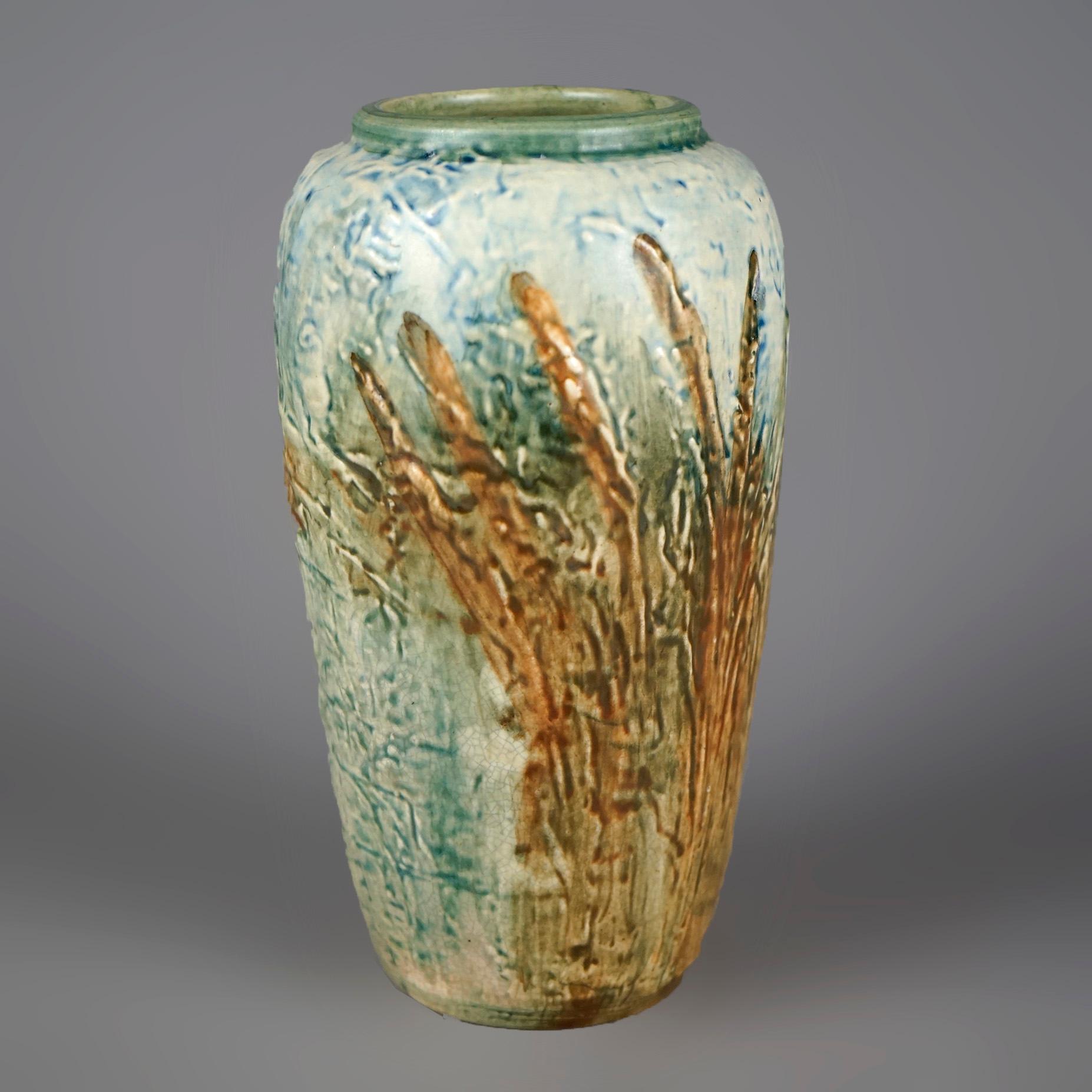 Arts and Crafts Antique Weller Glendale Art Pottery Vase with High Relief Birds & Nest, c1920