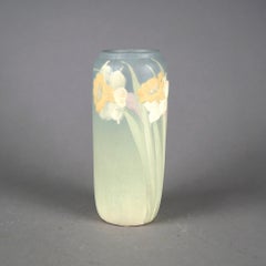 Antique Weller Hudson Art Pottery Floral Decorated Daffodil Vase Circa 1920