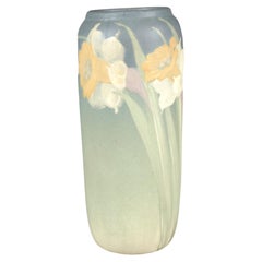 Antique Weller Hudson Art Pottery Floral Decorated Daffodil Vase Circa 1920