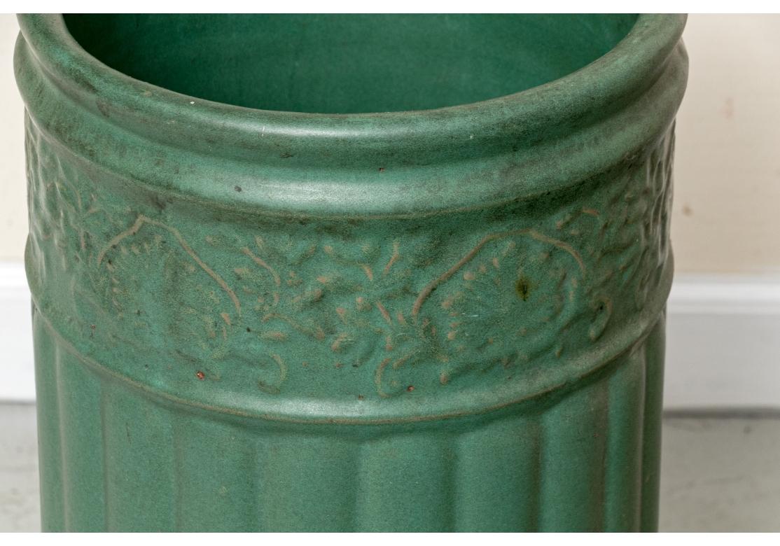 Antique Weller Pottery Umbrella Stand With Wicker Caddy 4