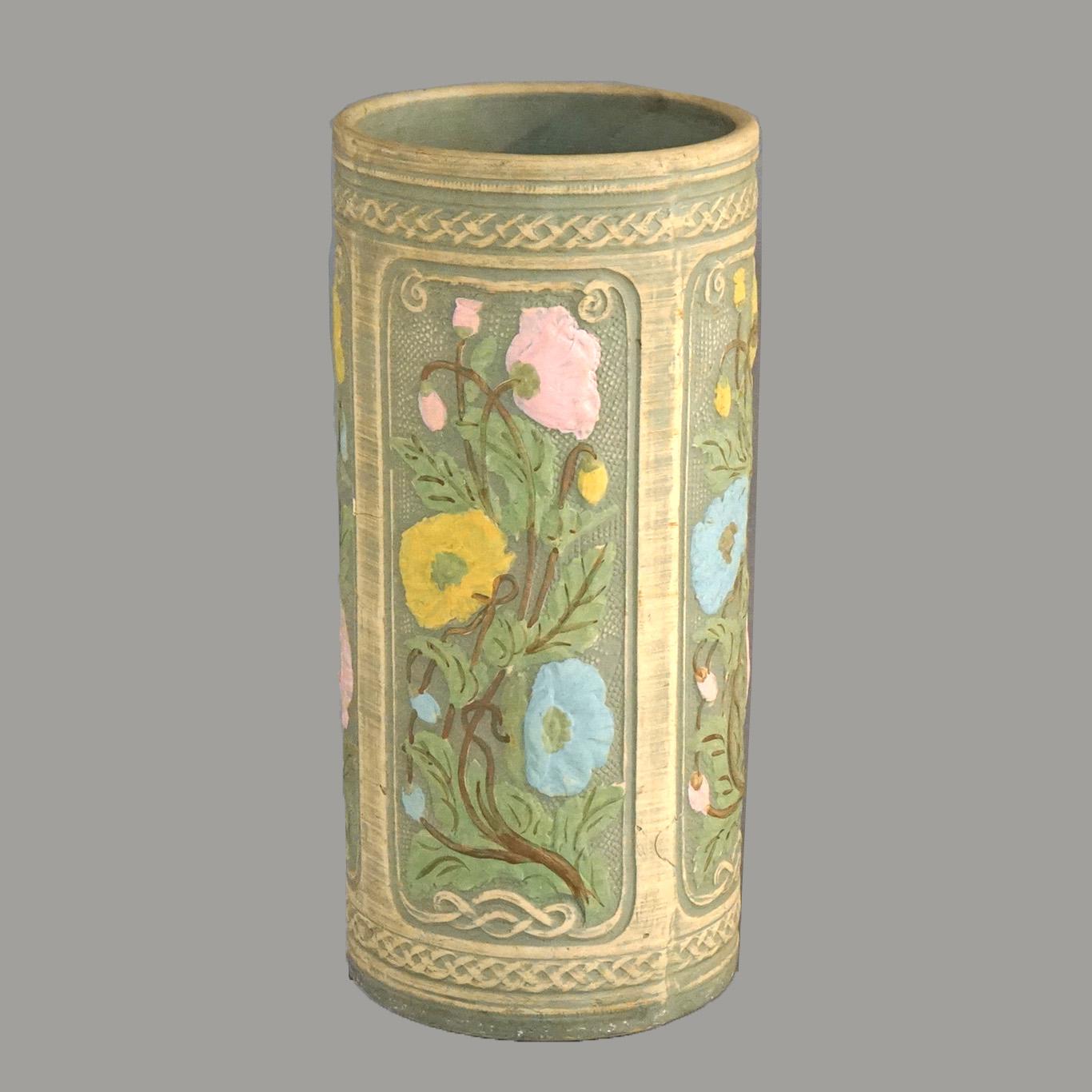 Arts and Crafts Antiquité - Weller Robinson Ransbottom Polychrome Art Pottery Umbrella Stand C1920 en vente