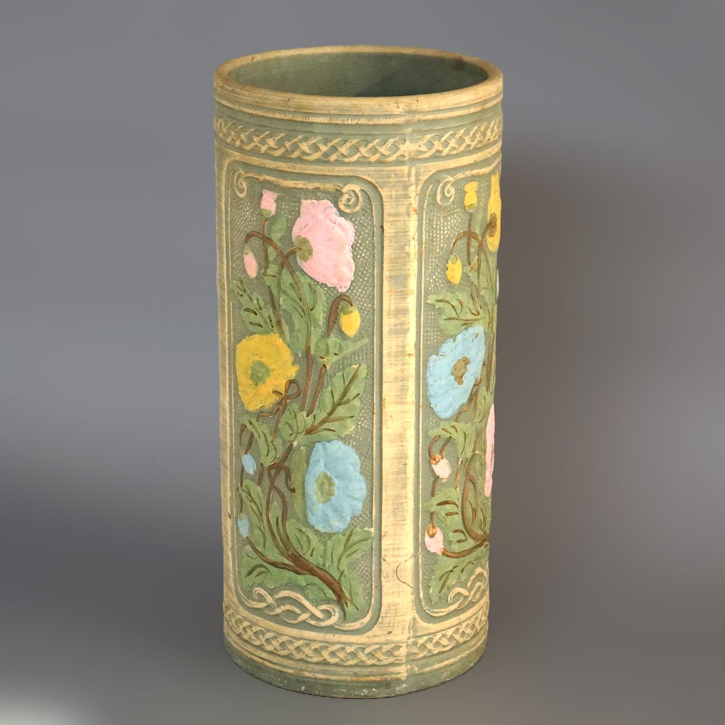Américain Antiquité - Weller Robinson Ransbottom Polychrome Art Pottery Umbrella Stand C1920 en vente