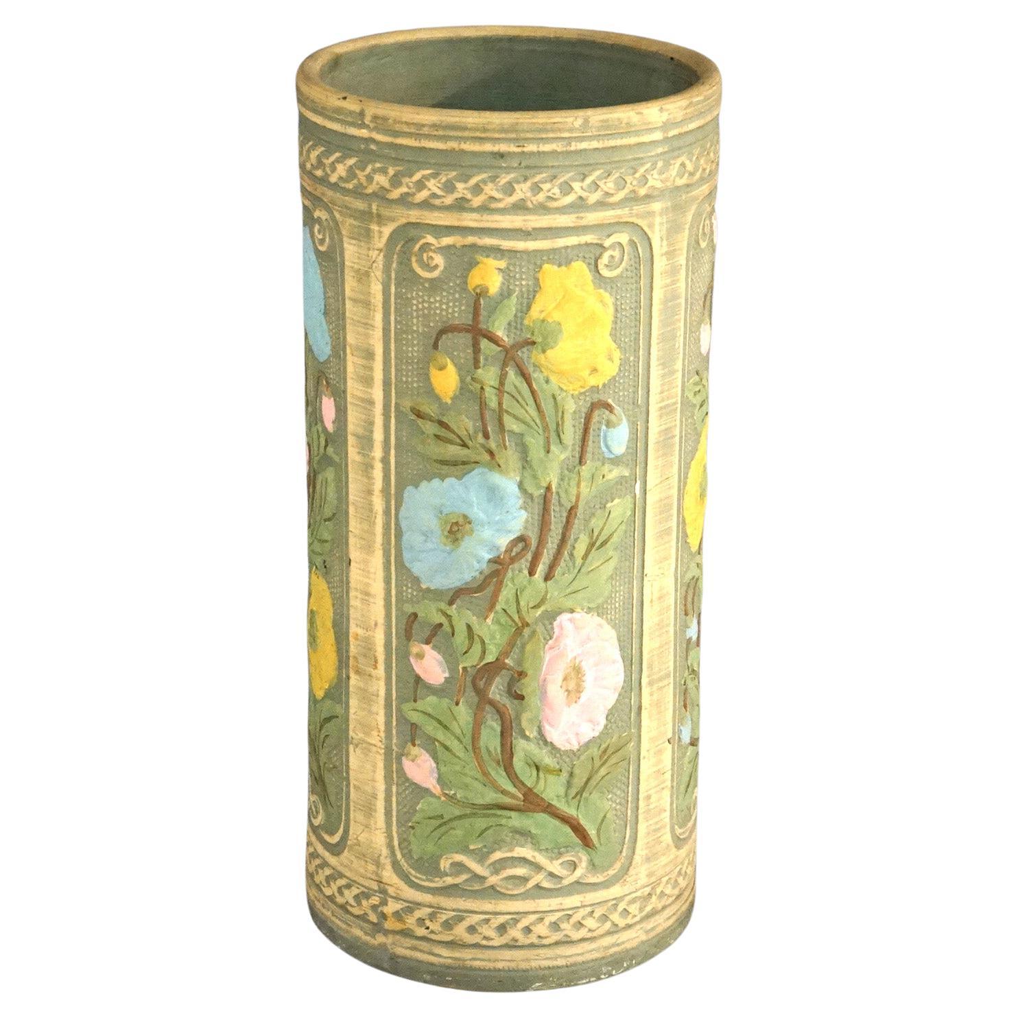 Paragüero antiguo Weller Robinson Ransbottom Polychrome Art Pottery C1920