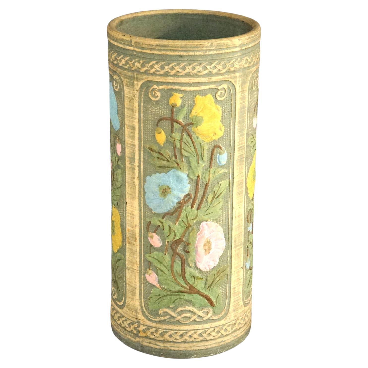 Antiquité - Weller Robinson Ransbottom Polychrome Art Pottery Umbrella Stand C1920 en vente