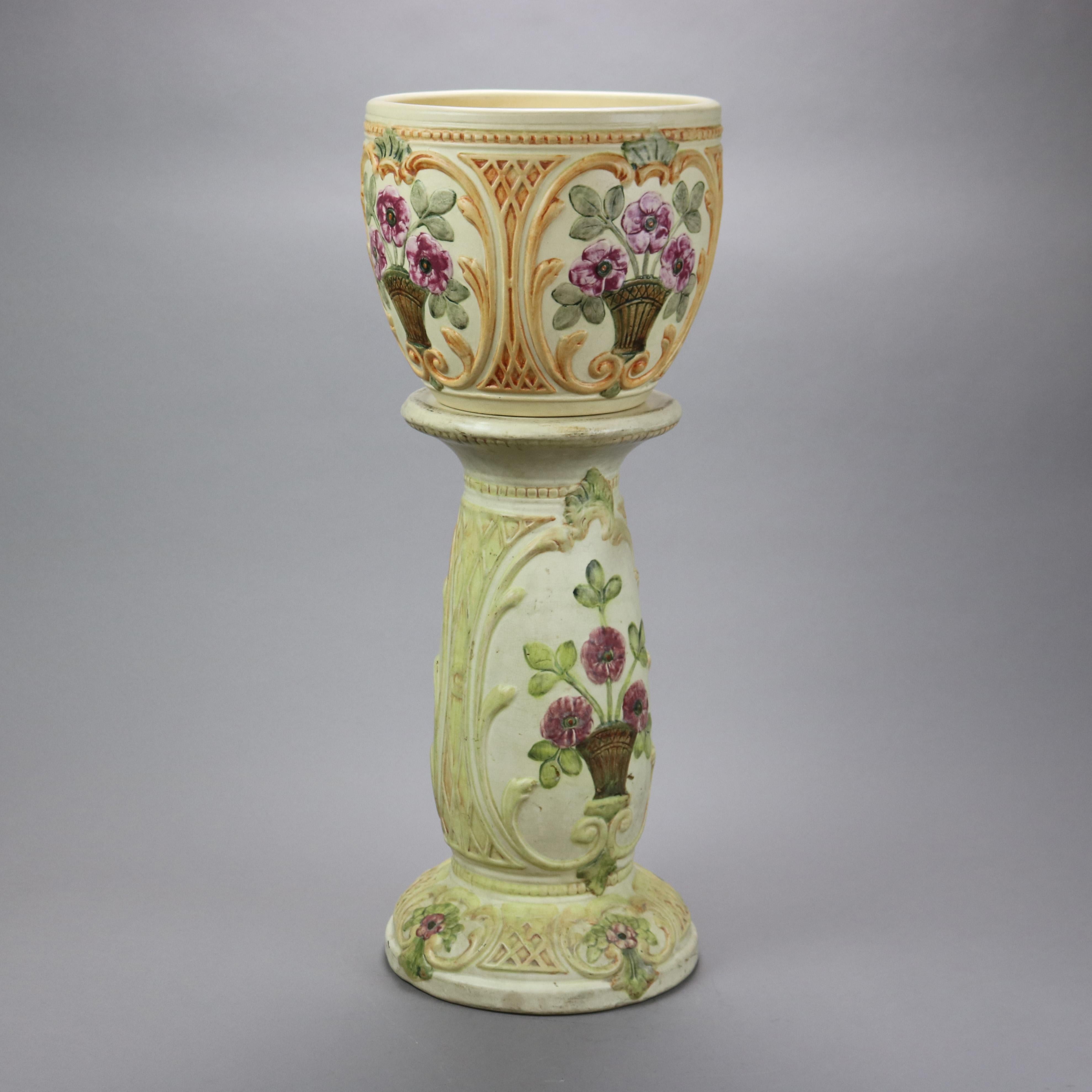 American Antique Weller Roma Art Pottery Jardiniere & Pedestal, Circa 1930