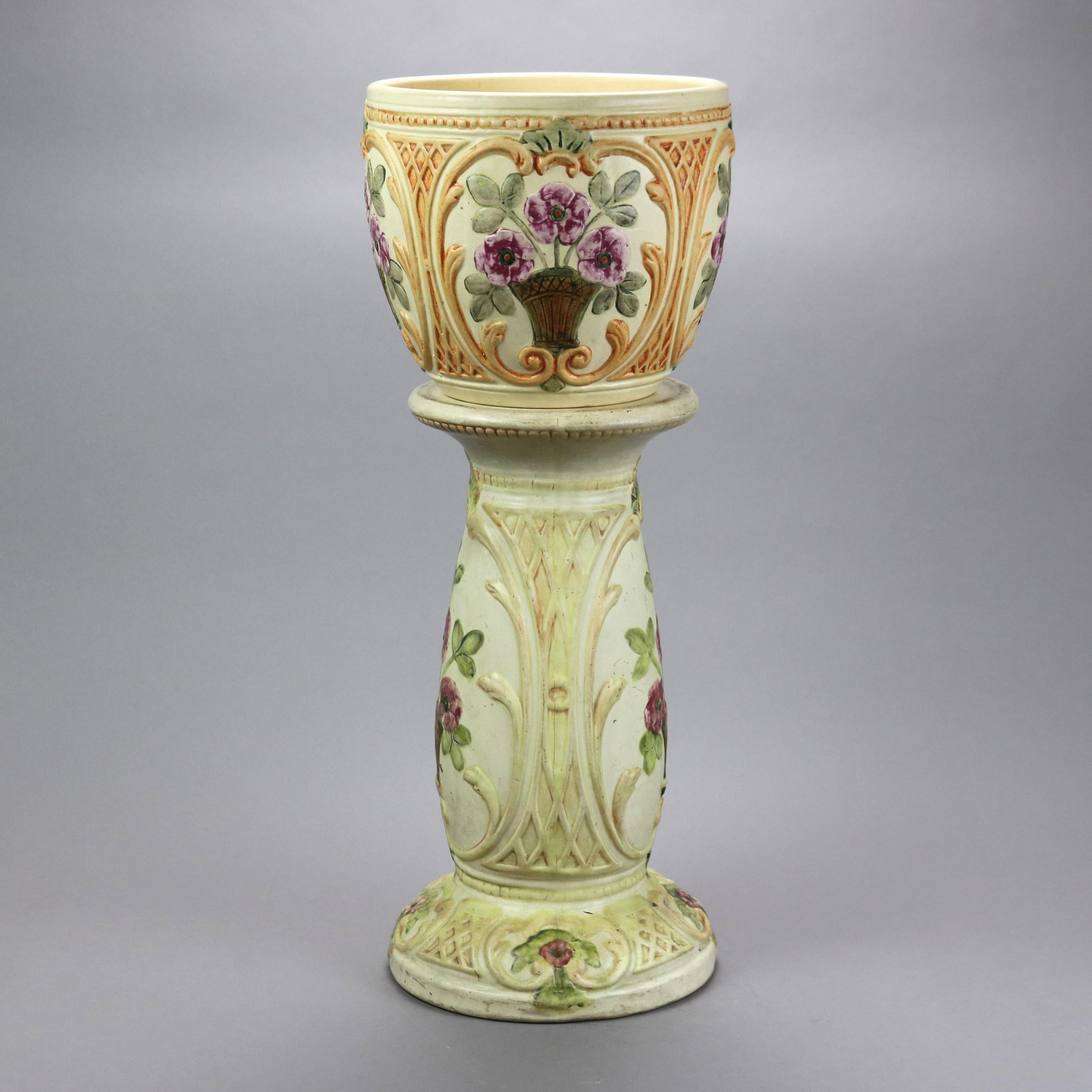 Antique Weller Roma Art Pottery Jardiniere & Pedestal, Circa 1930 In Good Condition In Big Flats, NY