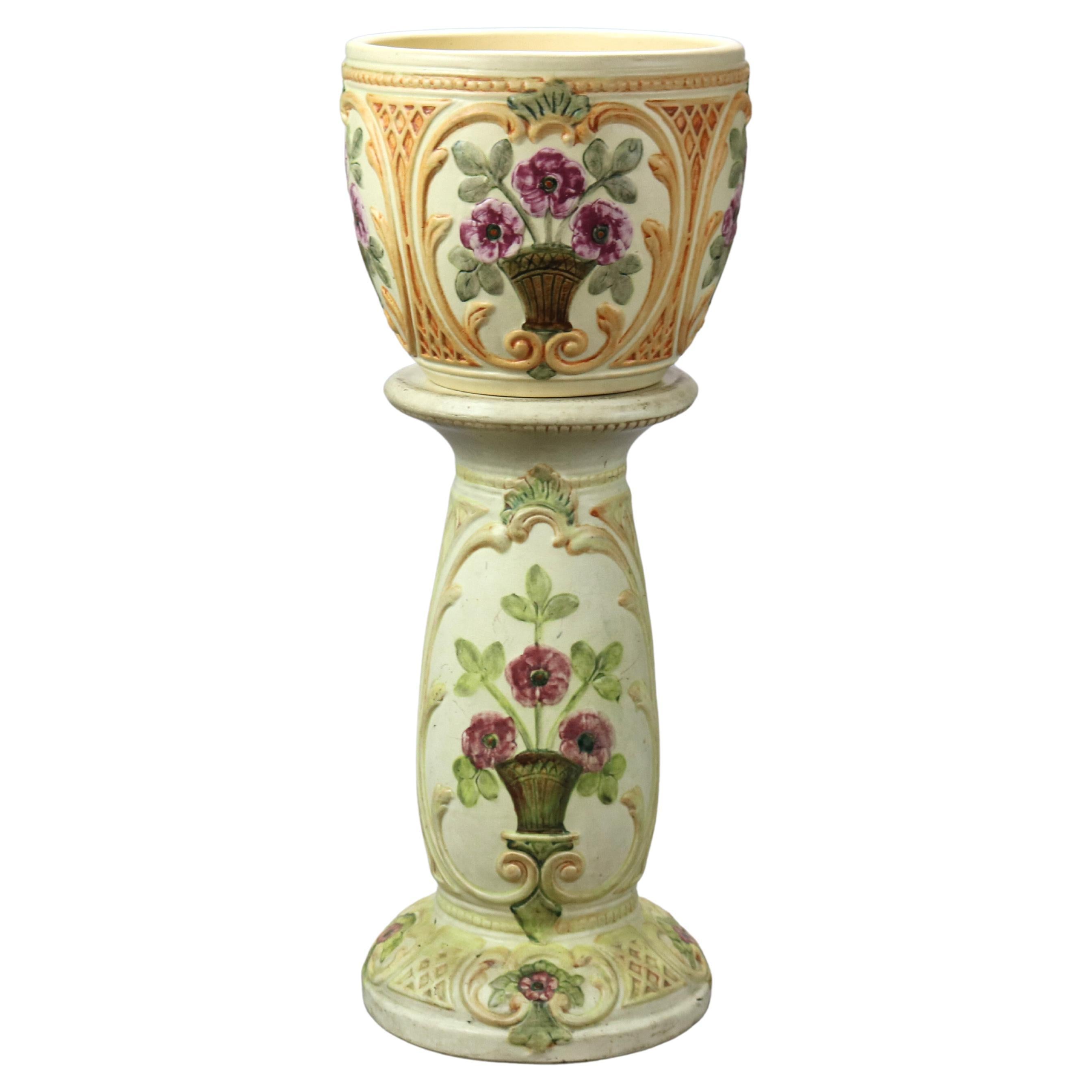 Antique Weller Roma Art Pottery Jardiniere & Pedestal, Circa 1930