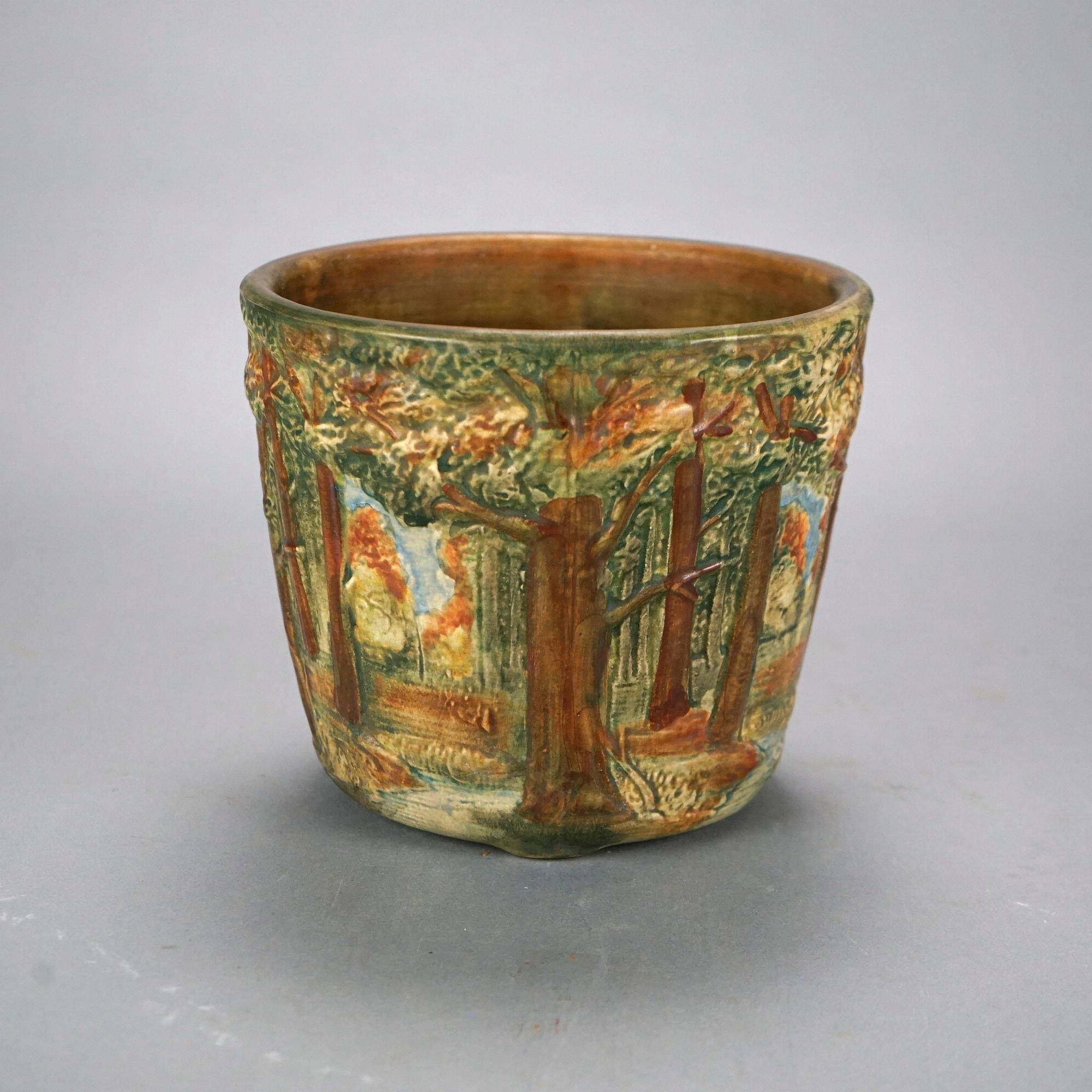 American Antique Weller Woodland Forest Art Pottery Jardiniere Planter Circa 1930