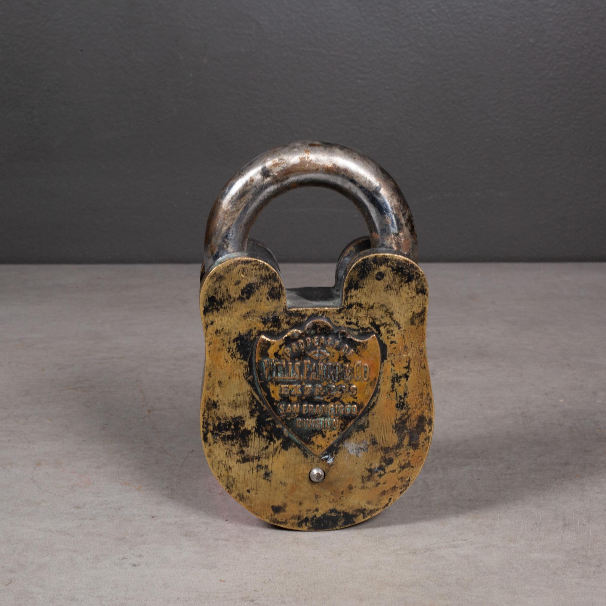 ABOUT

An original antique bronze and steel padlock with working key and brass medallion from Wells Fargo Bank in San Francisco. The key locks and unlocks the padlock properly.

    CREATOR Wells Fargo, San Francisco. 
    DATE OF MANUFACTURE