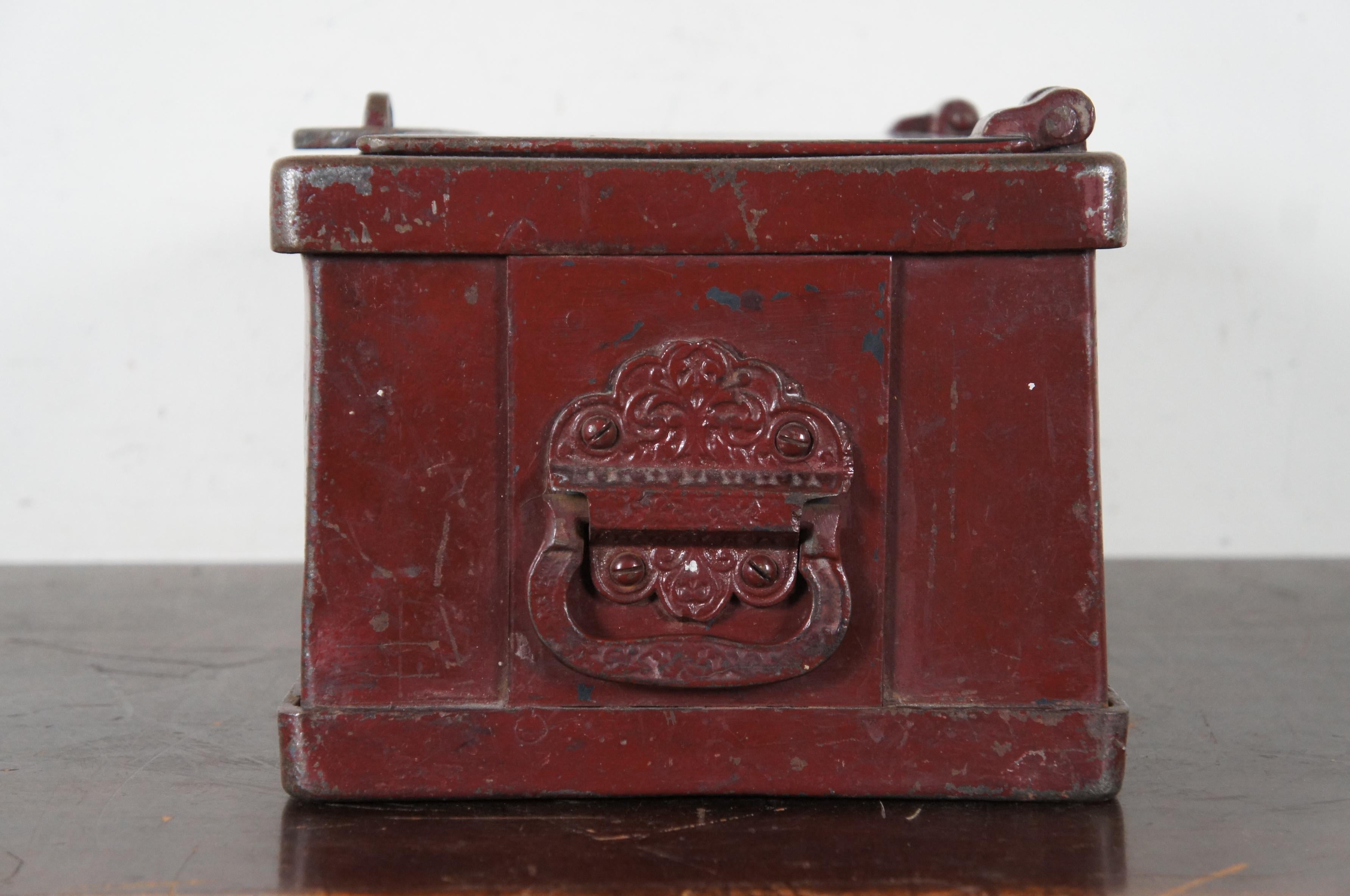 Victorian Antique Wells Fargo Heavy Iron Red Fire Proof Stagecoach Strong Box Bank Safe