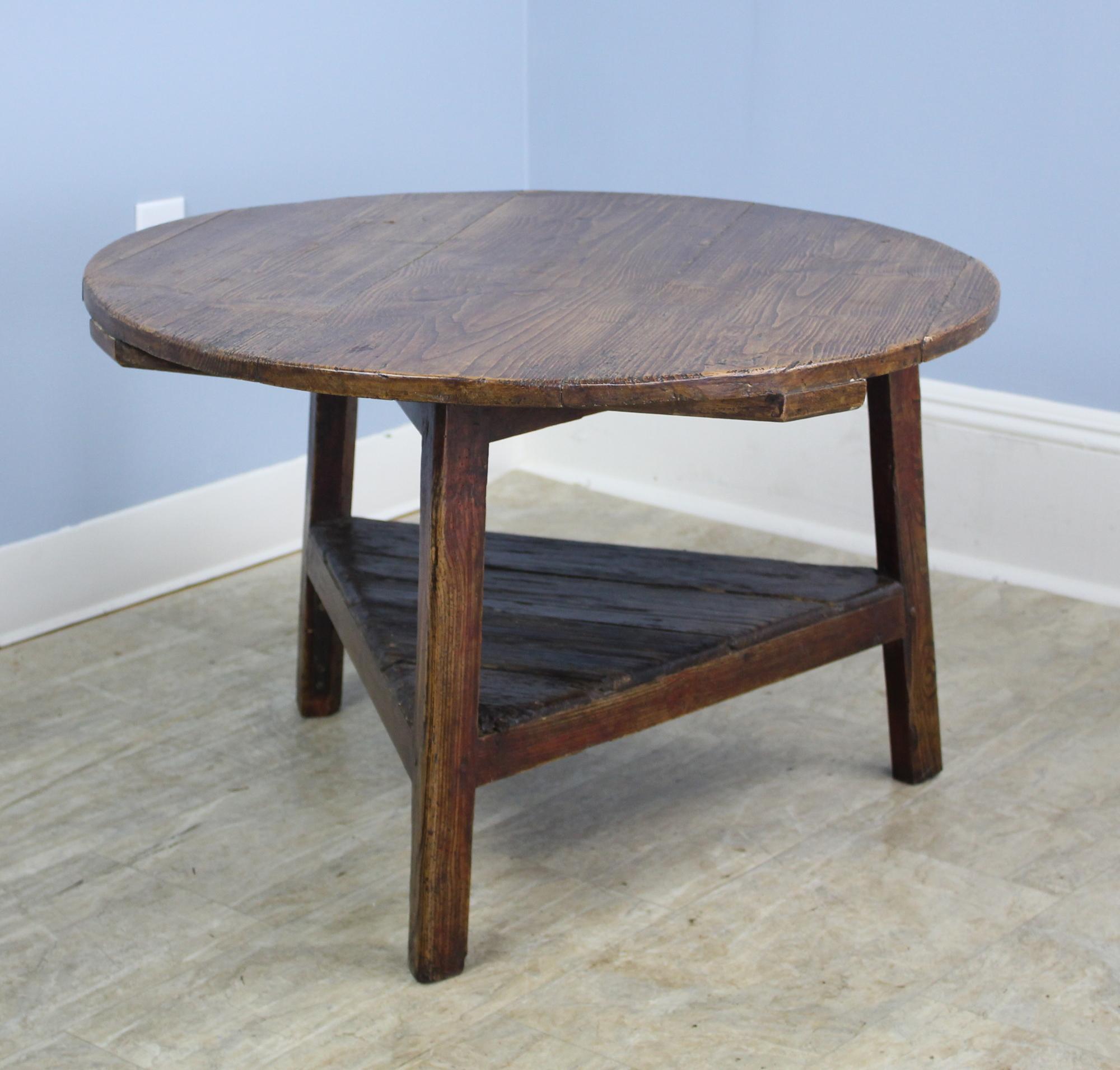 A Classic Welsh tripod based cricket table, with pine top and ash base, cut down to coffee table height.