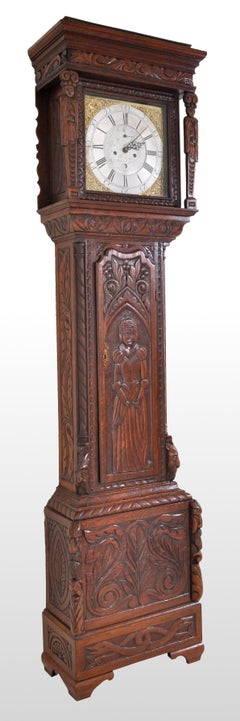 Antique Welsh Carved Oak 8-Day Longcase/Grandfather Clock, Thomas Evans