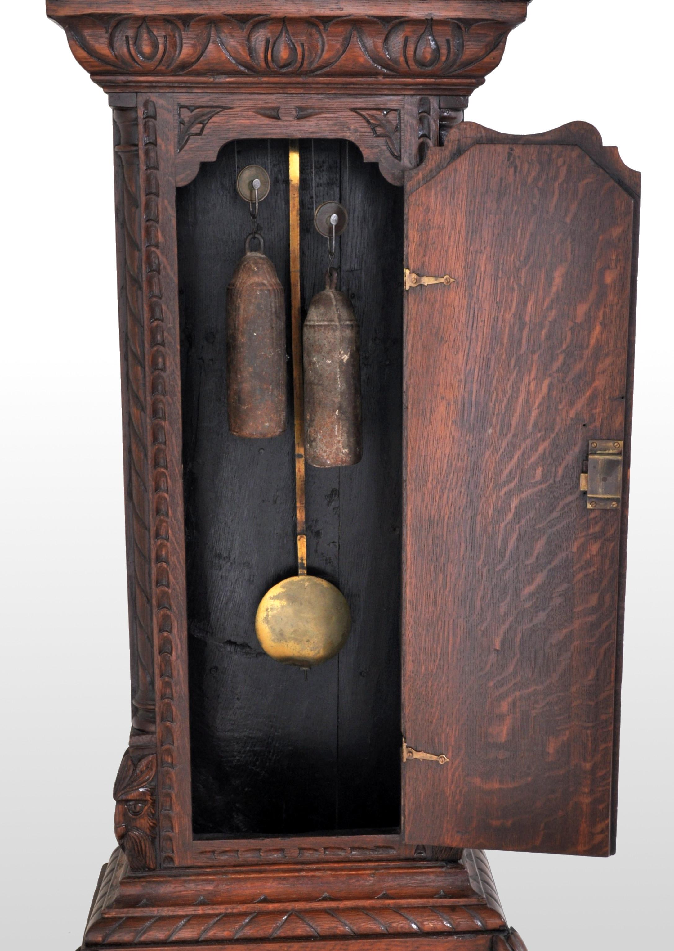 Late 18th Century Antique Welsh Carved Oak 8-Day Longcase/Grandfather Clock, Thomas Evans